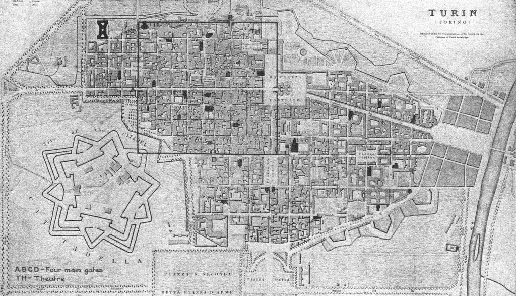 The old Roman city layout in Turin (Italy) is still visible in this map